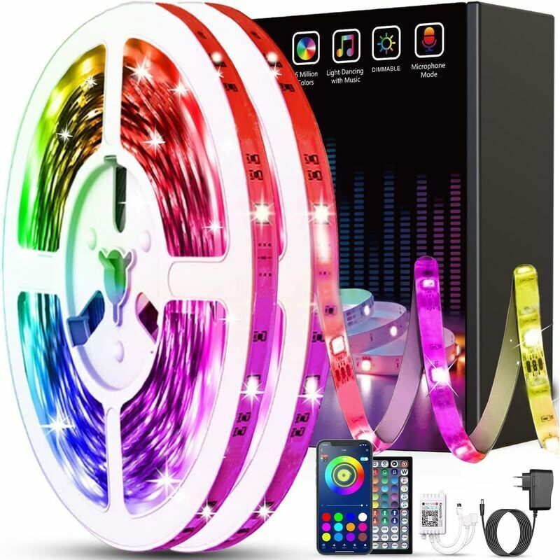 foto del prodotto kzq striscia led da 30 m con controllo bluetooth illuminazione led per camera da letto controllo tramite telecomando o app mobile. dpzo