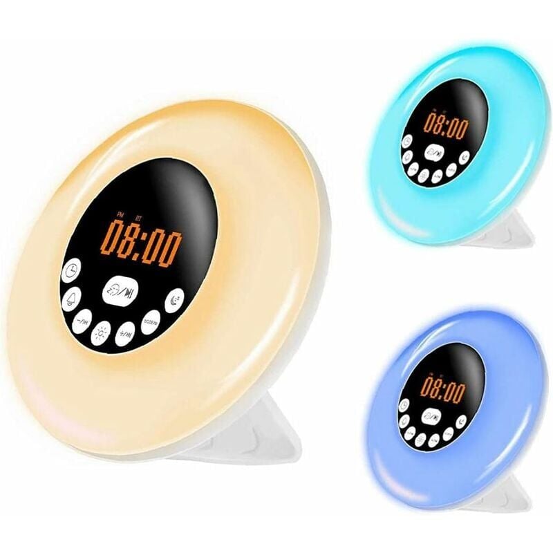 foto del prodotto kzq sveglia sveglia luce notte alba tramonto simulazione rgb 7 colori led lampada notturna con altoparlante bluetooth radio sveglia per dormire