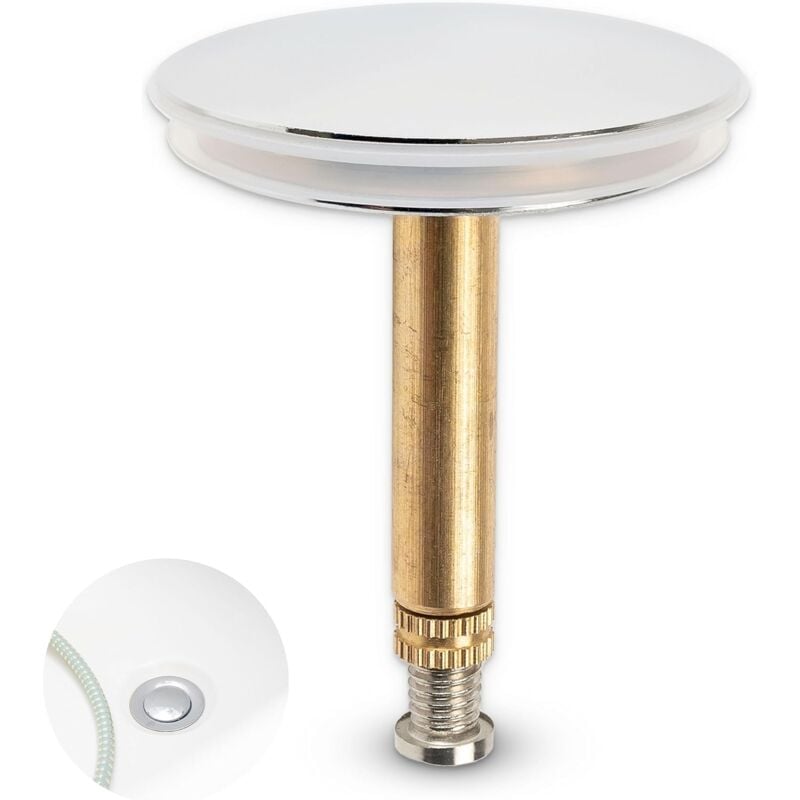 foto del prodotto kzq tappo per vasca, 43 mm, con doppia guarnizione, regolabile in altezza, tappo universale per vasca, ottone temprato cromato