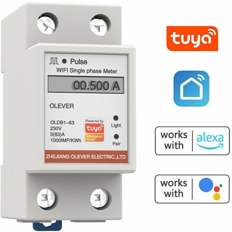 foto del prodotto kzq tuya wifi smart meter per la misurazione dell energia contatore monofase controllo tramite app mobile visualizzazione di tensione,