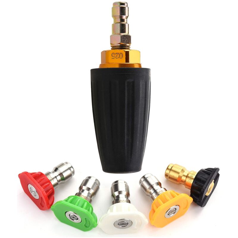 foto del prodotto kzq ugello turbo per idropulitrice, ugello turbo rotante, con 5 punte per ugelli di spruzzo, orifizio 2,5, 2500 psi, 1 4 di pollice, confezione da 6