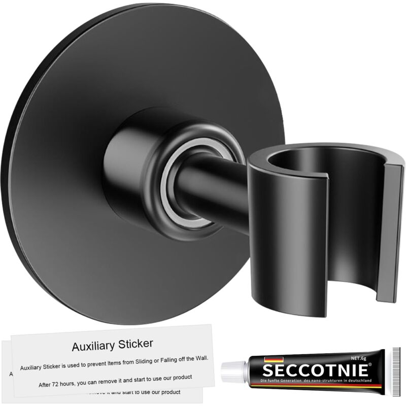 foto del prodotto kzq universel support de douche en acier inoxydable 304 support douchette mural avec colle forte fixation pommeau de douche r glable 360 noir 