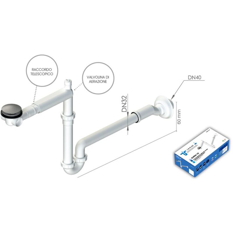 foto del prodotto l.b.plast kit salvaspazio per lavabo piletta click clack 63 mm con sifone autopulente sli004 33 