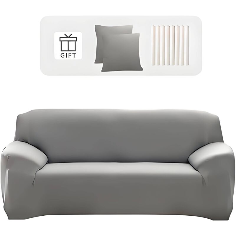 foto del prodotto l h cfcahl copridivano 3 posti 195 230 cm elasticizzato con braccioli grigio set di 2 copricuscini universale