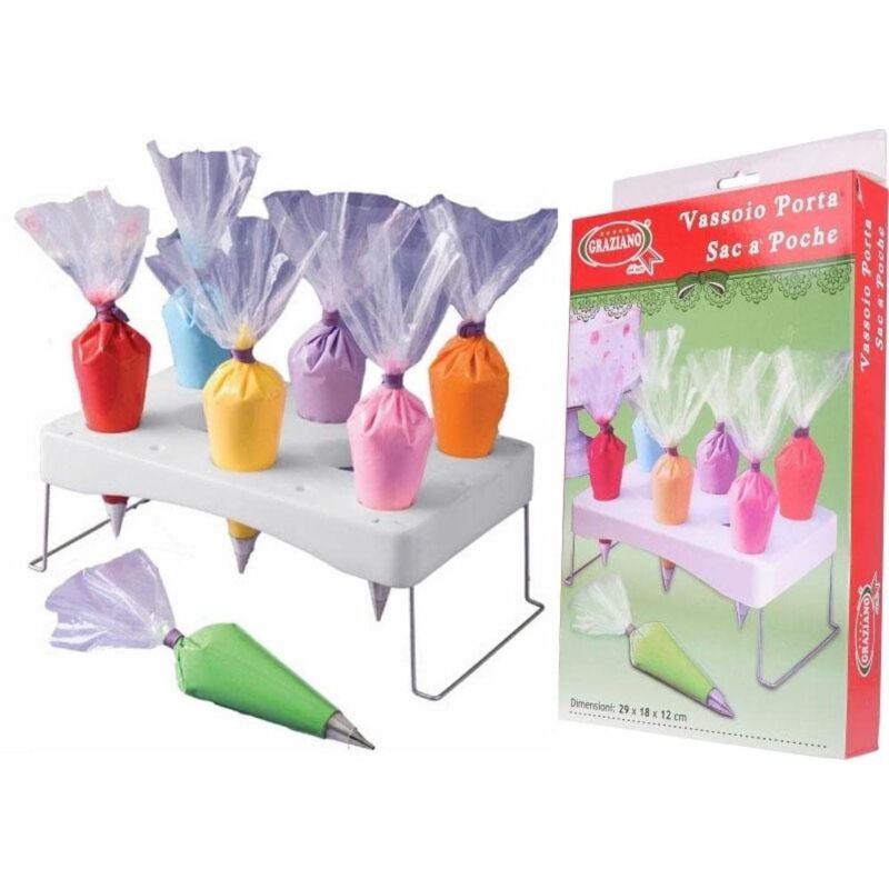 foto del prodotto l h cfcahl graziano, porta sac poche, supporto in plastica per sac poche, prodotto ideato per appoggiare il sacchetto da pasticceria pieno per