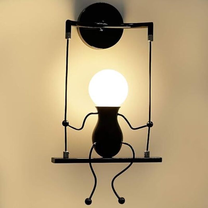 foto del prodotto l h cfcahl lampada da parete creativa umanoide, moderna, semplice, in stile art d co, max e27, nera, per cameretta, soggiorno, camera da letto,