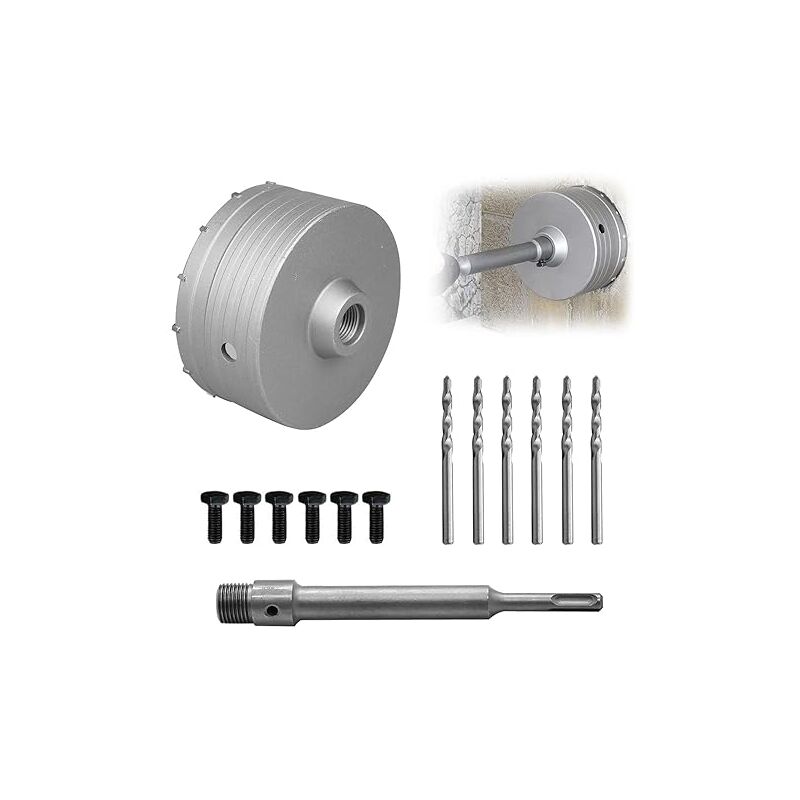 foto del prodotto l h cfcahl sega a tazza da 130 mm, asta di prolunga sds plus da 220 mm, accessori per foratura, punte per cemento, cemento, muri in pietra, set di