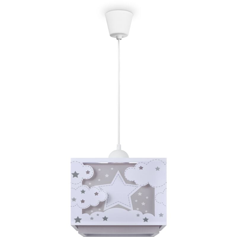 foto del prodotto l mpara colgante infantil pantalla de tela arco ris estrellas le n dino luna beige, luce a sospensione tipo 4 paco home