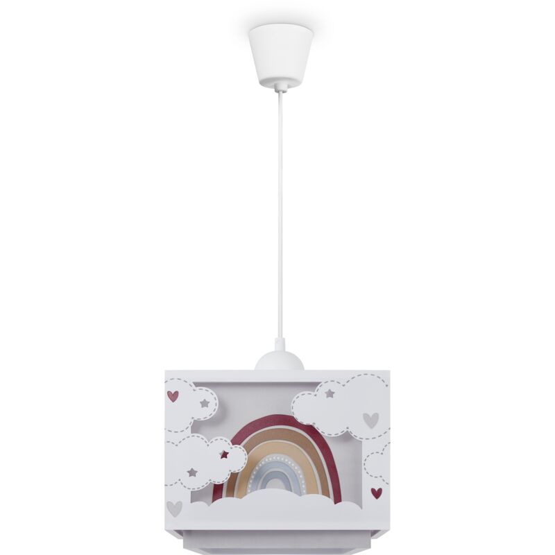 foto del prodotto l mpara colgante infantil pantalla de tela arco ris estrellas le n dino luna beige, luce a sospensione tipo 6 paco home
