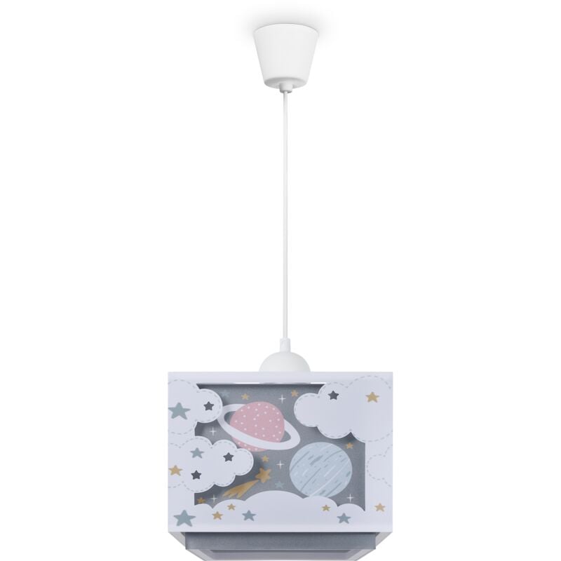 foto del prodotto l mpara colgante infantil pantalla de tela arco ris estrellas le n dino luna grigio, luce a sospensione tipo 5 paco home