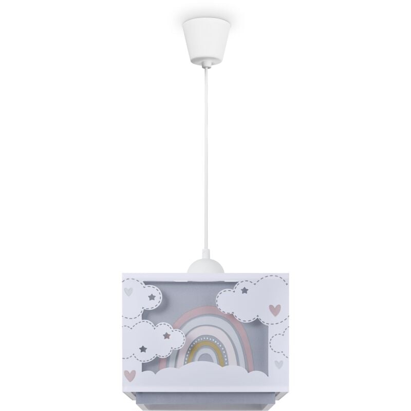 foto del prodotto l mpara colgante infantil pantalla de tela arco ris estrellas le n dino luna grigio, luce a sospensione tipo 6 paco home