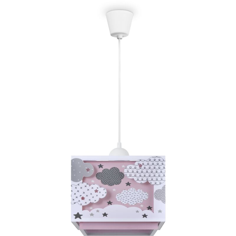 foto del prodotto l mpara colgante infantil pantalla de tela arco ris estrellas le n dino luna luce a sospensione tipo 1, rosa paco home