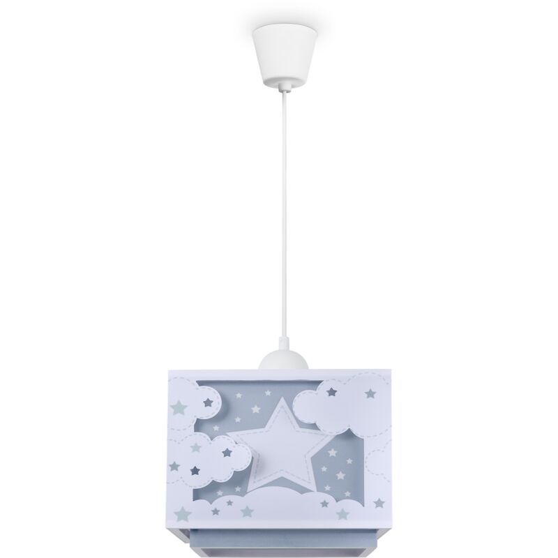 foto del prodotto l mpara colgante infantil pantalla de tela arco ris estrellas le n dino luna luce a sospensione tipo 4, blu paco home
