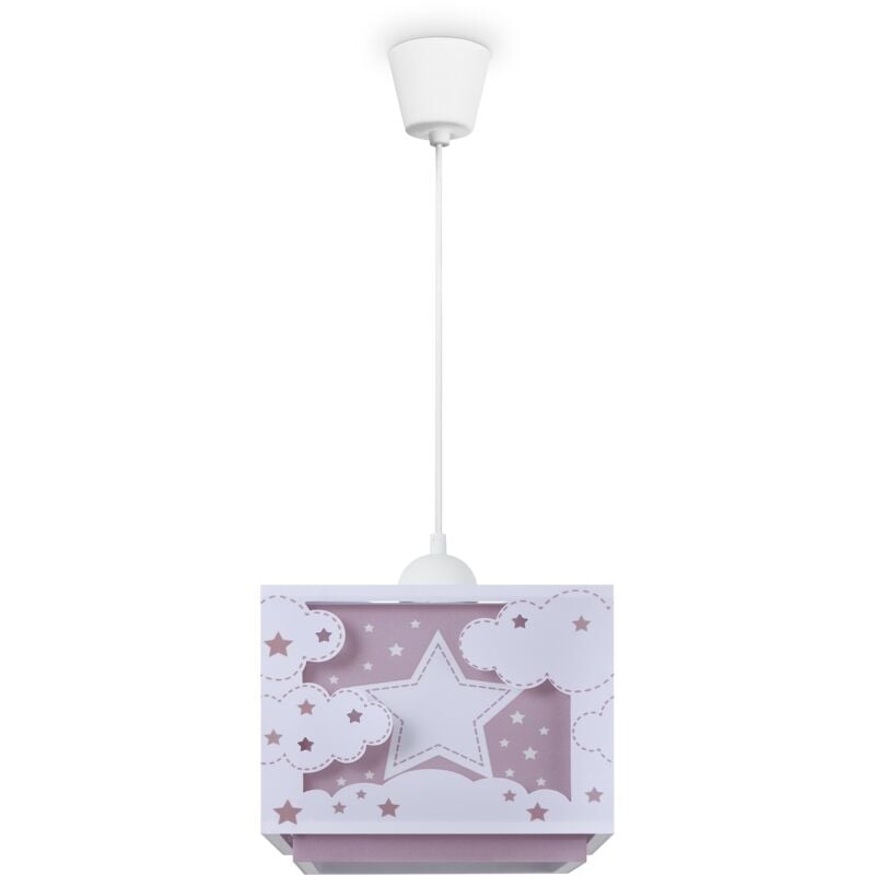 foto del prodotto l mpara colgante infantil pantalla de tela arco ris estrellas le n dino luna luce a sospensione tipo 4, rosa paco home