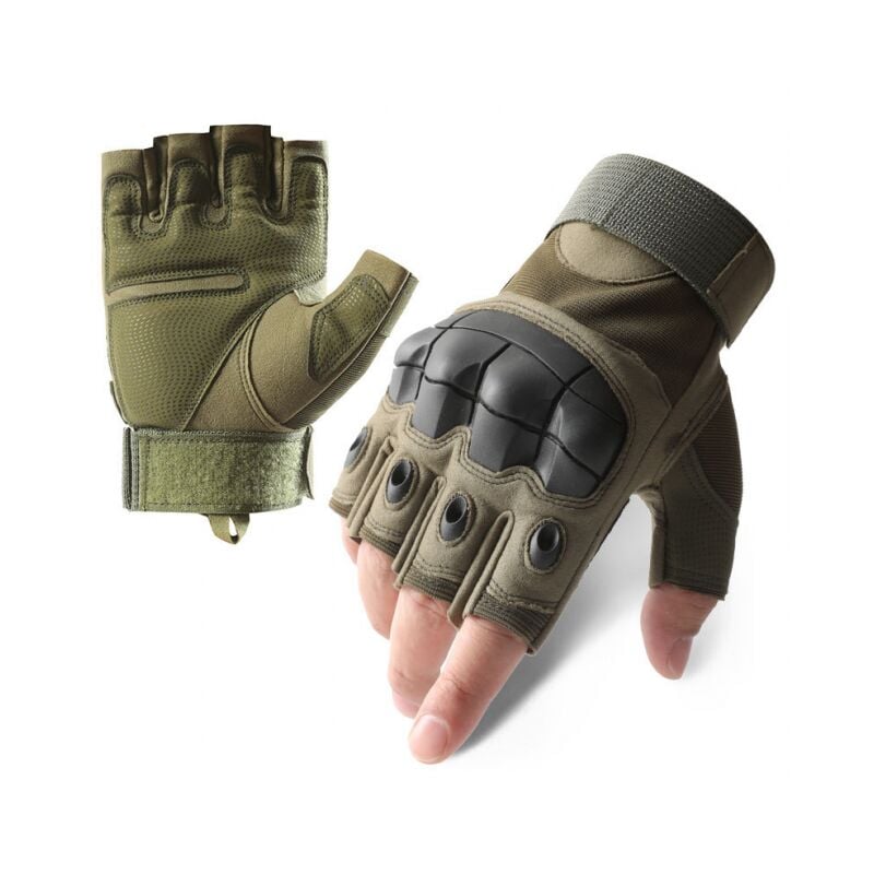 foto del prodotto l, verde militare guanti di protezione per le articolazioni, guanti in gomma dura a mezze dita per esercizi all aperto, arrampicata, corsa,