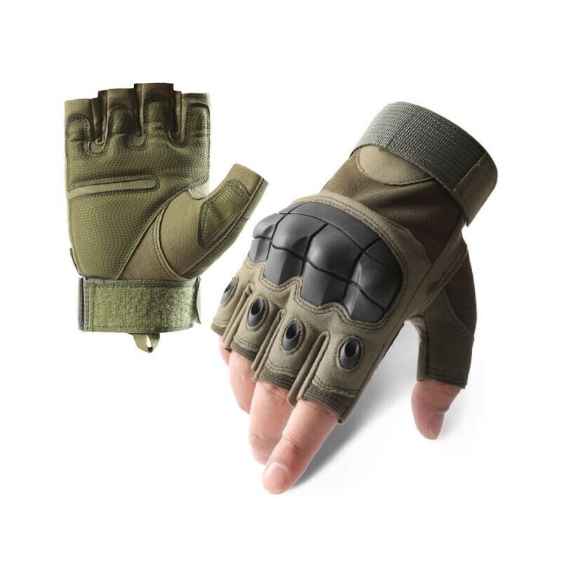 foto del prodotto l, verde militare guanti in gomma dura a mezze dita per esercizi all aperto, arrampicata, corsa, escursionismo, campeggio, ciclismo, motociclismo.
