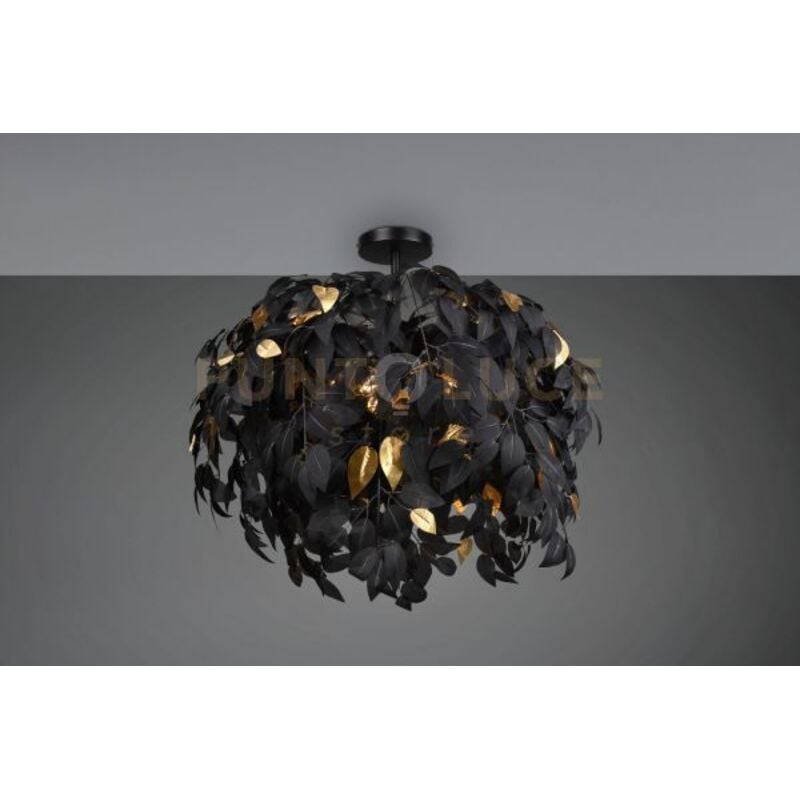 foto del prodotto l zete leavy plafoniera foglie lavabili nero e oro d. 70cm 3 luci attacco e14