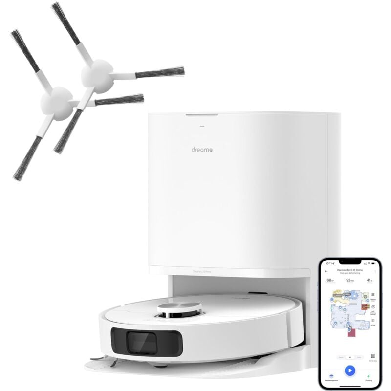 foto del prodotto l10 prime vm combo robot aspirapolvere con 2 spazzole laterali aggiuntive 3 in totale , sollevamento del mocio da 7 mm, mocio autopulente,
