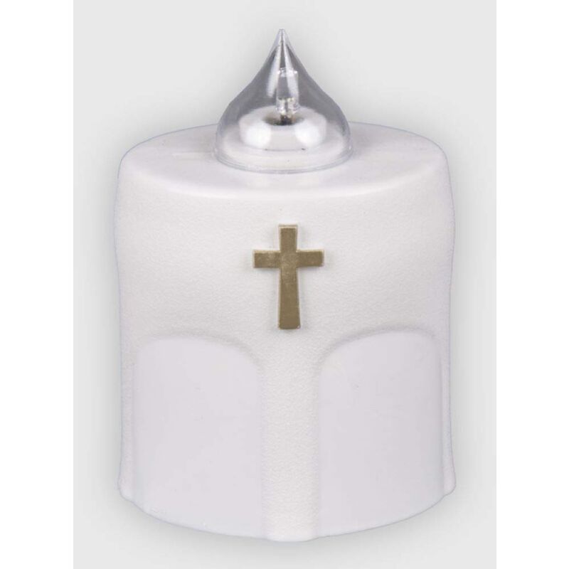 foto del prodotto la briantina lumino elettrico a led benedicto bianco, durata 150 giorni, bianco con croce dorata e luce intermittente, 11x8x6 cm