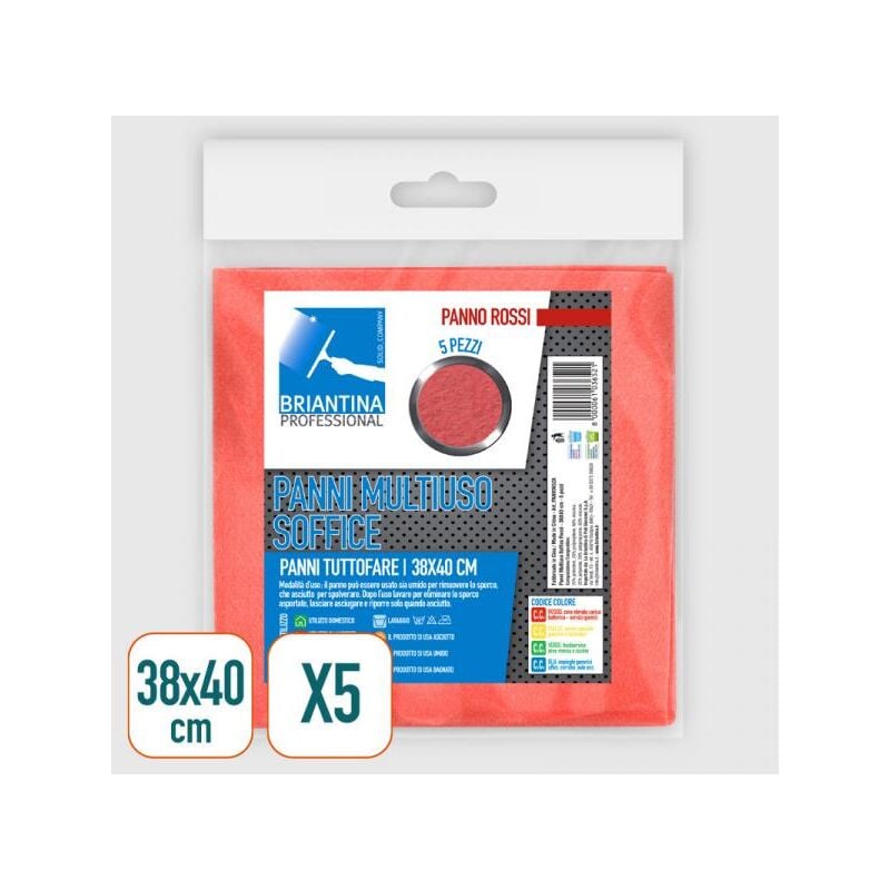 foto del prodotto la briantina pan03652a panno multiuso soffice, 38 x 40 cm, rosso, 5 pezzi