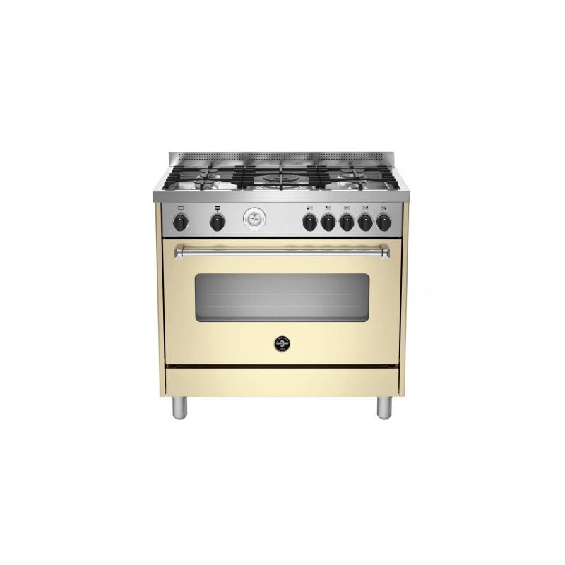 foto del prodotto la germania bertazzoni americana amn965gcrt. tipo di prodotto cucina, colore del prodotto crema, tipo di controllo manopola. tipo di piano