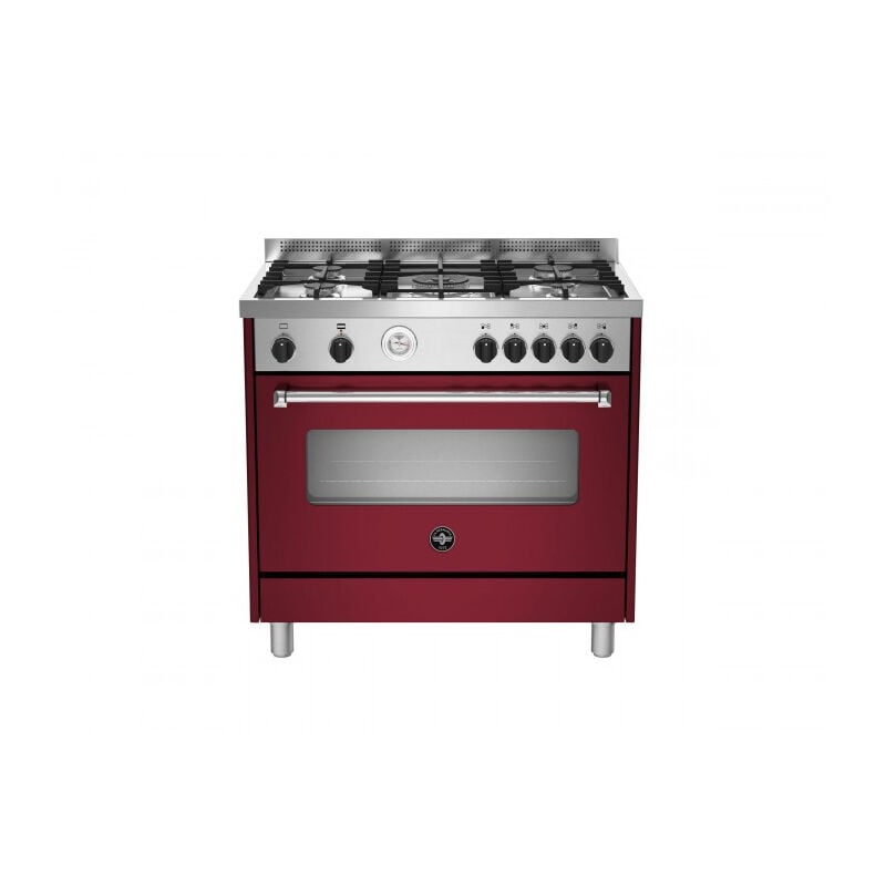 foto del prodotto la germania bertazzoni americana amn965gvit. tipo di prodotto cucina, colore del prodotto rosso, tipo di controllo manopola. tipo di piano
