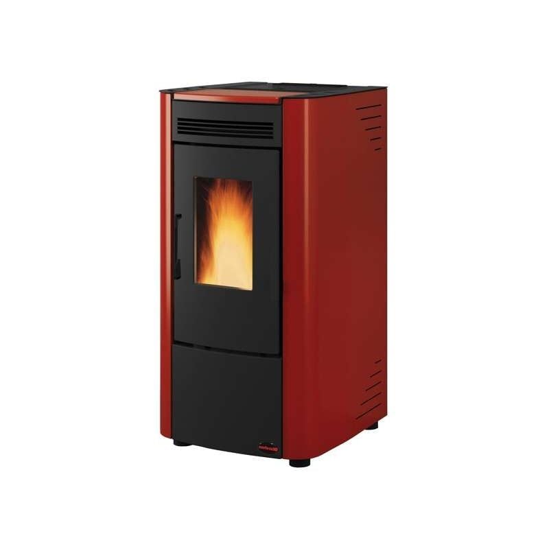 foto del prodotto la nordica extraflame stufa a pellet ketty evo 2.0 6,5 kw bordeaux conto termico misure cm.45,6x47,9x88,4h. peso kg.77