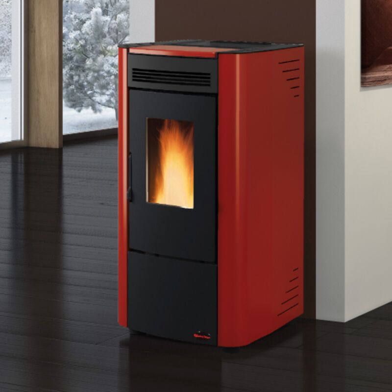 foto del prodotto la nordica extraflame stufa a pellet ventilata ketty evo 2.0 bordeaux 7,4 kw per 186 m rivestimento in acciaio