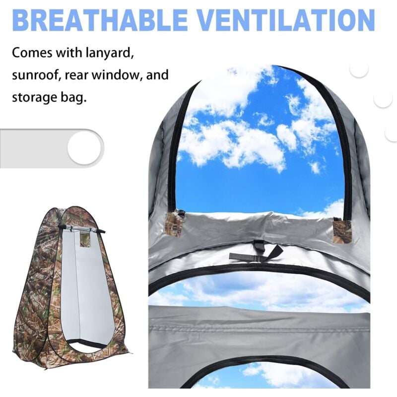 foto del prodotto la tenda privacy pop-up portatile è adatta per doccia esterna, spogliatoio, ombrellone e toilette da campeggio colore mimetico rapanda
