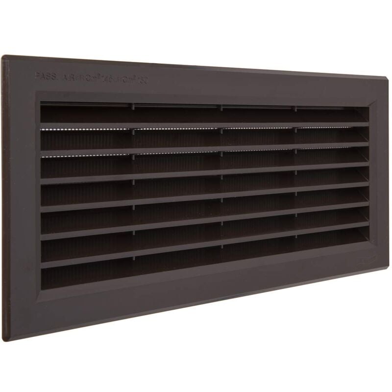 foto del prodotto la ventilazione p31r13m griglia di ventilazione rettangolare in plastica marrone da incasso con rete antinsetti. dimensioni 315x136 mm