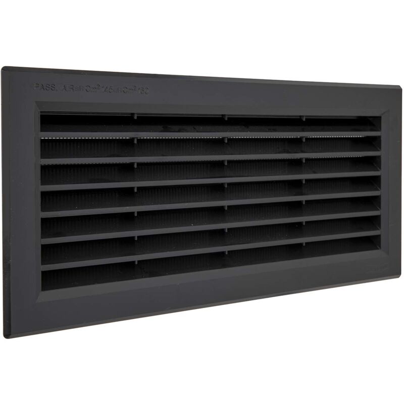 foto del prodotto la ventilazione p31r13n griglia di ventilazione rettangolare in plastica nero da incasso con rete antinsetti. dimensioni 315x136 mm