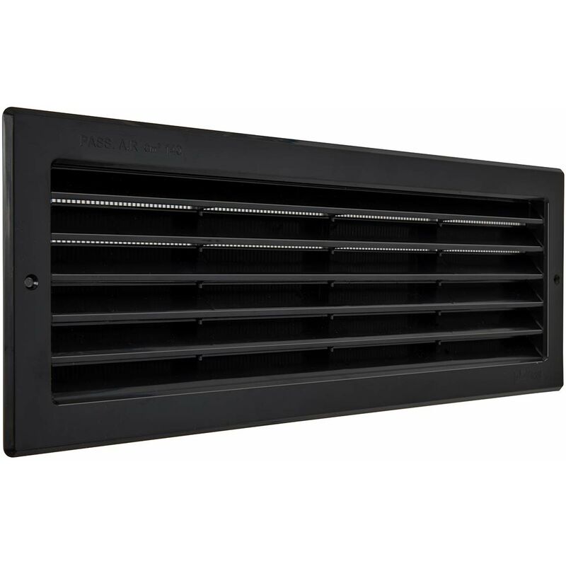 foto del prodotto la ventilazione pr3713n griglia di ventilazione rettangolare in plastica nera da incasso con rete antinsetti, nero, dimensioni 370x130 mm