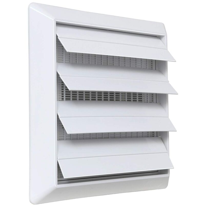 foto del prodotto la ventilazione s19100rb griglia sovrapporre in abs, bianco, con alette a gravit e rete antinsetti. dimensioni 185x185 mm