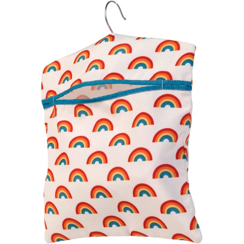 foto del prodotto la081544eu7 borsa portamollette agganciabile al filo stendibiancheria rainbow, gancio per appendere facilmente la borsa, contiene fino a 50 mollette,