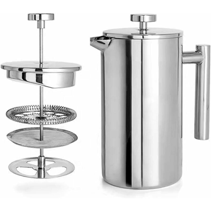 foto del prodotto lablanc 1 litro 8 tazze , caffettiera a pressa francese in acciaio inossidabile 304 a doppia parete isolata, pressa francese con 1 filtro extra,