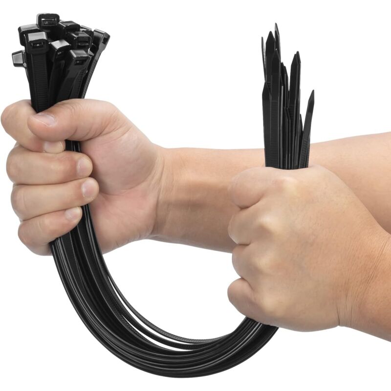 foto del prodotto lablanc 100 fascette stringicavo nere grandi, extra lunghe 400 mm x 9 mm, in nylon resistente ai raggi uv, 80 kg, fascette stringicavo resistenti