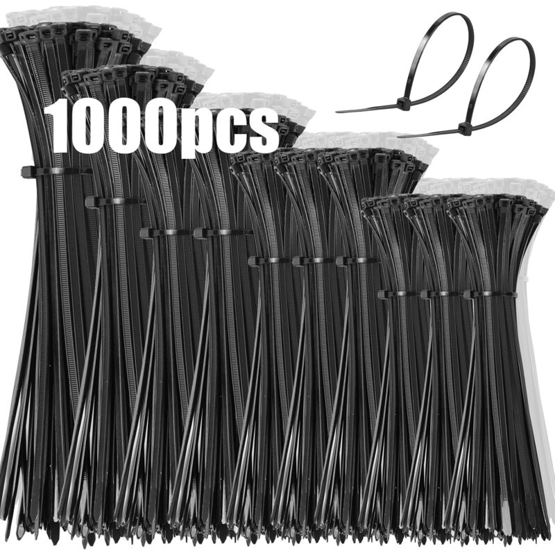 foto del prodotto lablanc 1000 fascette stringicavo, assortimento di fascette stringicavo in plastica nera da 100 150 200 250 300 mm, fascette stringicavo in nylon,