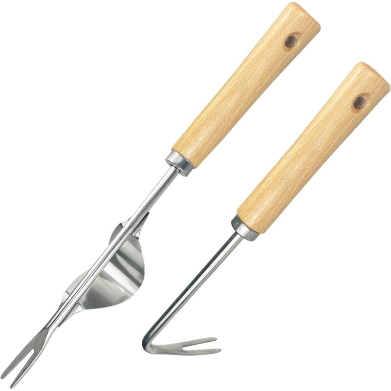 foto del prodotto lablanc 2 pezzi di sarchiatore manuale in acciaio inossidabile, con impugnatura ergonomica in legno, sgorbia per estirpare le radici, per rimuovere