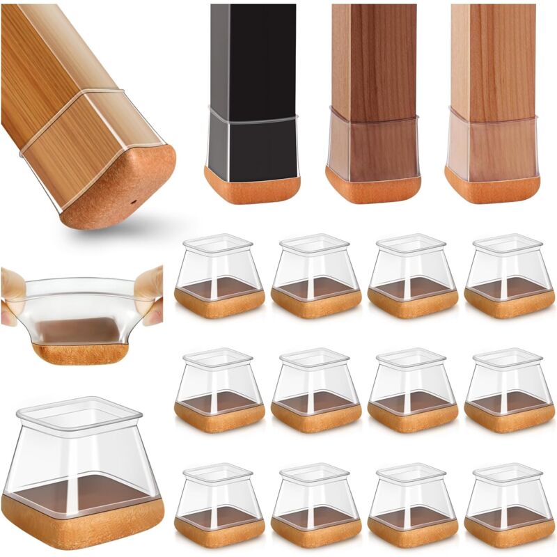 foto del prodotto lablanc 20 protezioni quadrate in silicone per gambe di sedie, cuscinetti per sedie, protezioni trasparenti in silicone per pavimenti in legno, per