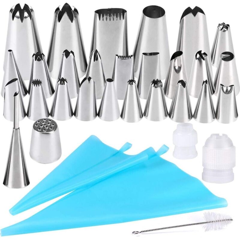 foto del prodotto lablanc 25 bocchette per pasta sfoglia, 32 pezzi kit fai da te in acciaio inox, 2 sac poche riutilizzabili, 2 accoppiatori, pennello, per