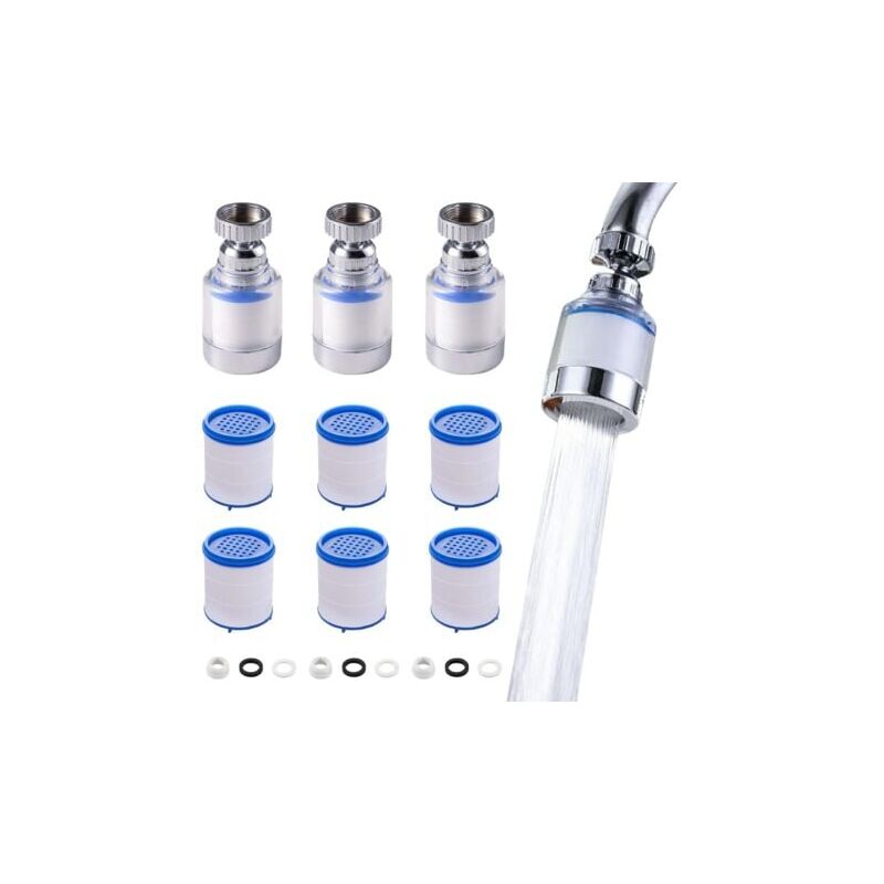 foto del prodotto lablanc 3 filtri per rubinetto, filtro per l acqua girevole a 360 , con 6 elementi filtranti in cotone pp, ugello anticalcare, per prolunga