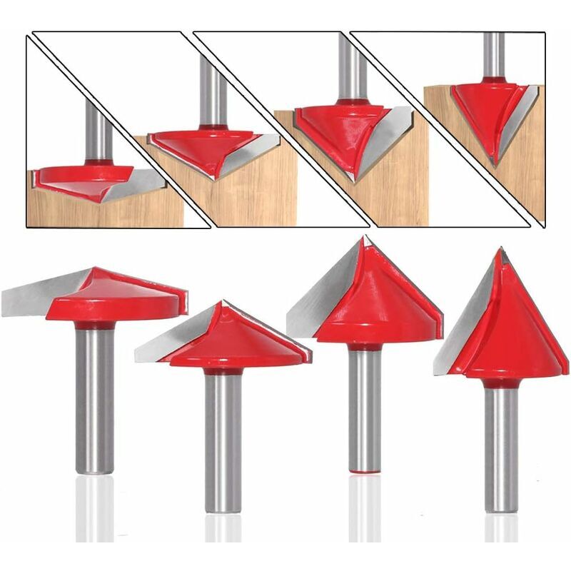 foto del prodotto lablanc 4 punte per fresatrice con scanalatura a v dritta, 60 , 90 , 120 , gambo da 8 mm, fresa per fresatrice per legno a forma di v 3d, fresa per