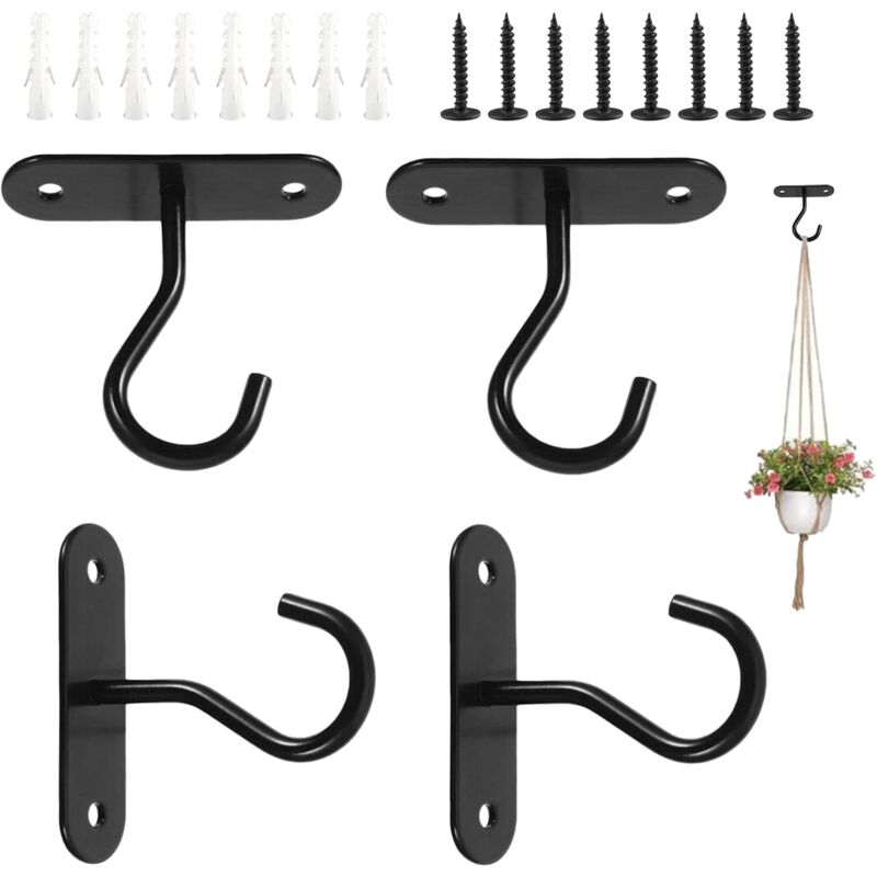 foto del prodotto lablanc 4 set di ganci da parete per piante, ganci da parete per piante, ganci neri con viti e tasselli, per appendere piante, lampade, mangiatoie