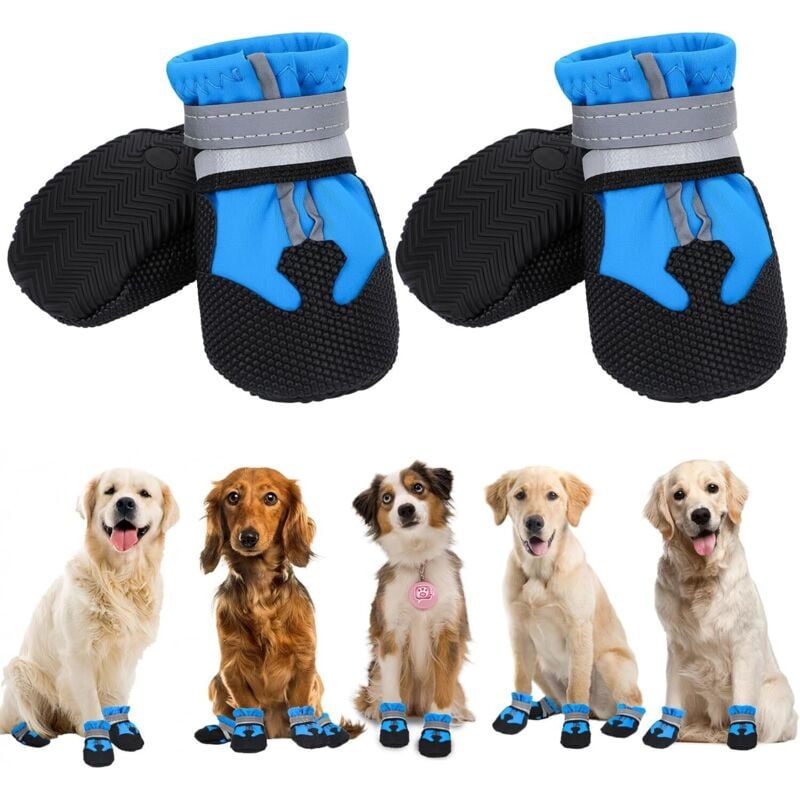 foto del prodotto lablanc 4 stivali per cani, scarpe impermeabili con strisce riflettenti, scarpe regolabili per cani, scarpe con protezione per le zampe per cani di