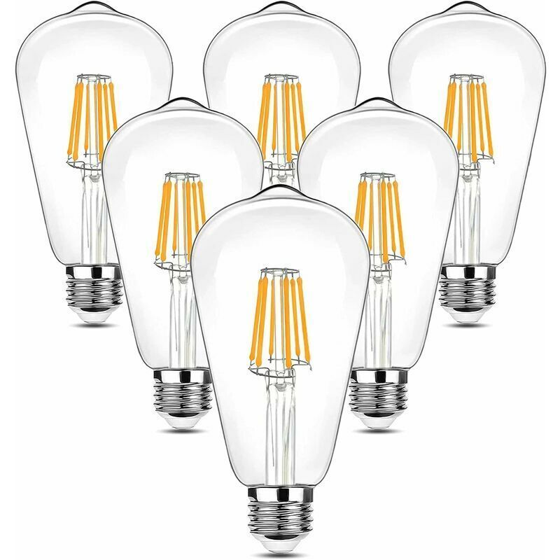 foto del prodotto lablanc 6 lampadine led edison vintage, 90 265 v, 6 w equivalente a 60 w a incandescenza , e27, 600 lm, 2700 k, led bianco caldo, st64, lampada