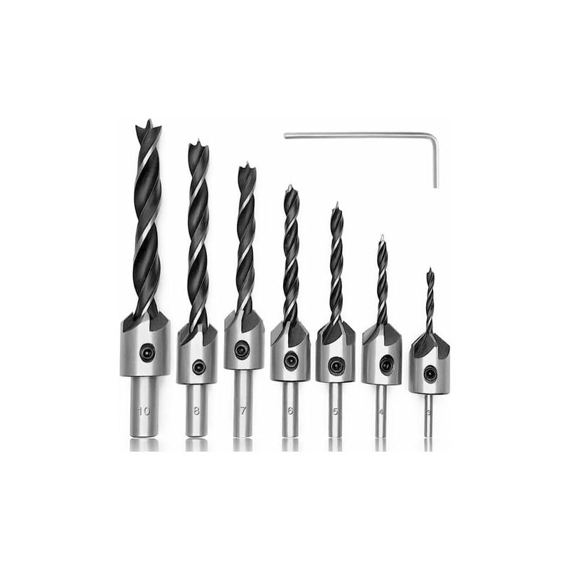 foto del prodotto lablanc 7 punte per trapano per legno con svasatore, svasatore in acciaio hss con chiave esagonale, utensile per svasatura del legno, punte per