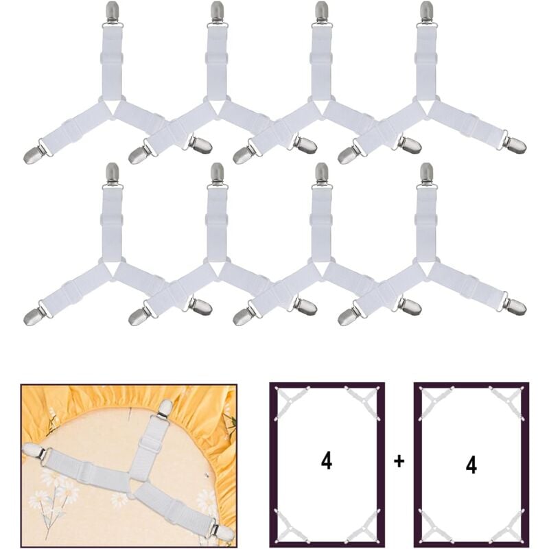 foto del prodotto lablanc 8 pezzi ferma lenzuolo, cinghie di supporto triangolari elastiche regolabili per lenzuolo con angoli e lenzuolo piano, lenzuola, materassi,