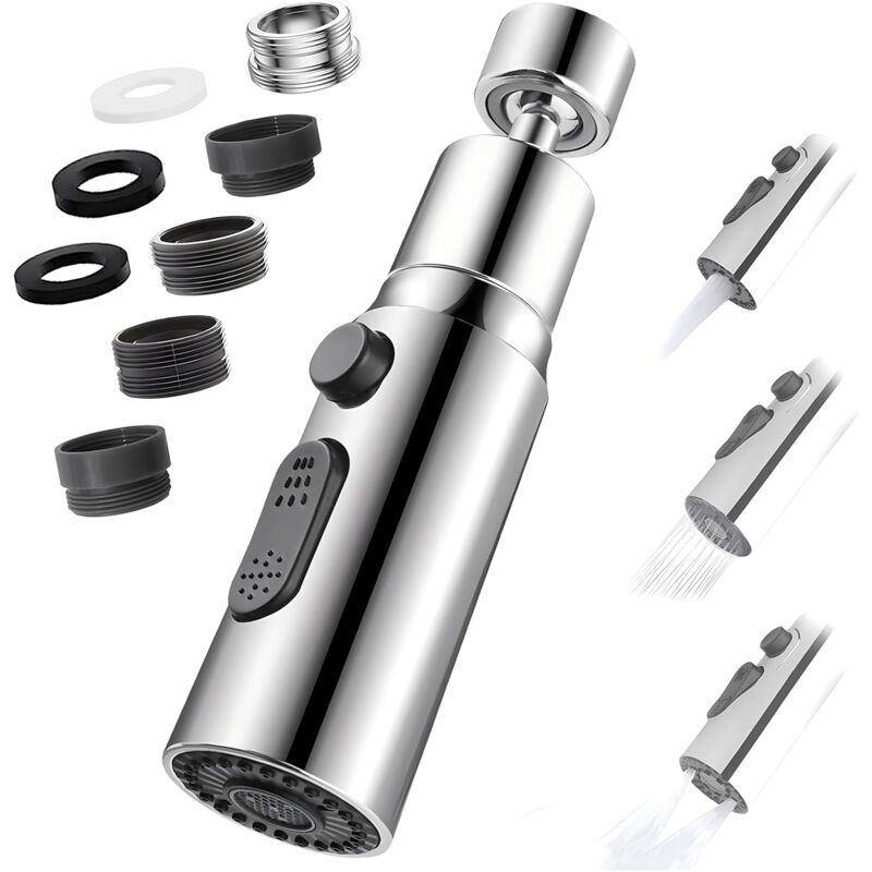 foto del prodotto lablanc aeratore per rubinetto, ugello girevole a 360 per rubinetto da cucina con soffione doccia a 3 modalit , adattatore per risparmio idrico