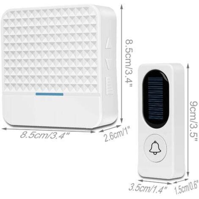 foto del prodotto lablanc campanello senza fili campanello elettronico solare senza fili, bianco 8,5 x 8,5 x 2,6 cm, 9 x 3,5 x 1,5 cm