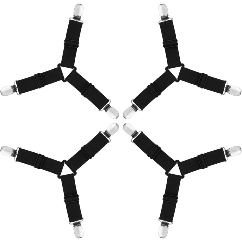 foto del prodotto lablanc cinghie per lenzuolo, 4 pezzi, ferma lenzuolo triangolare con angoli, elastiche, regolabili, per lenzuola, materassi, divani, nero